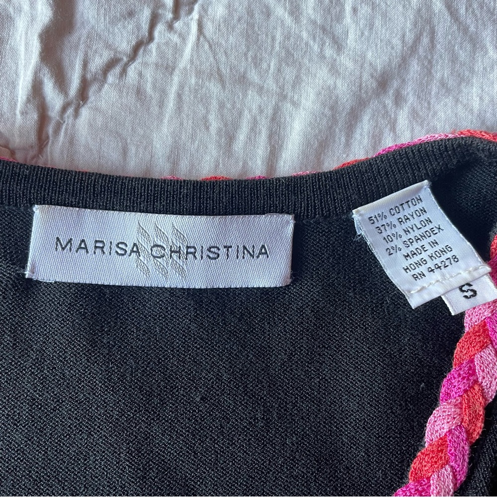 Marisa Cristina Woman's Cardigan With Pink Rope Trim Size Small - Picture 3 of 4
